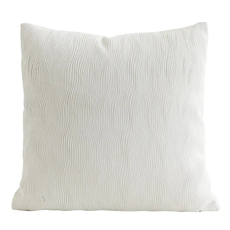An off-white textured throw pillow with a vertically wavy, pleated fabric pattern, shown against a plain white background.