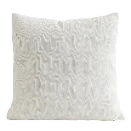 An off-white textured throw pillow with a vertically wavy, pleated fabric pattern, shown against a plain white background.
